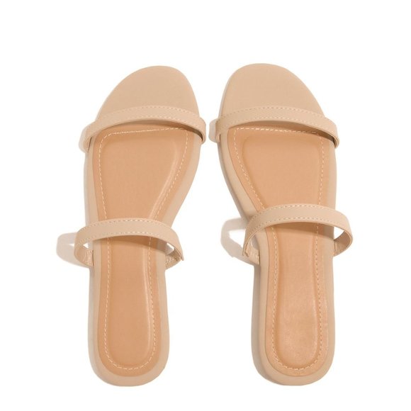 NEW🔥 Nude Double Strap Open Toe Slide Flat Sandal Flip Flops - Picture 4 of 5